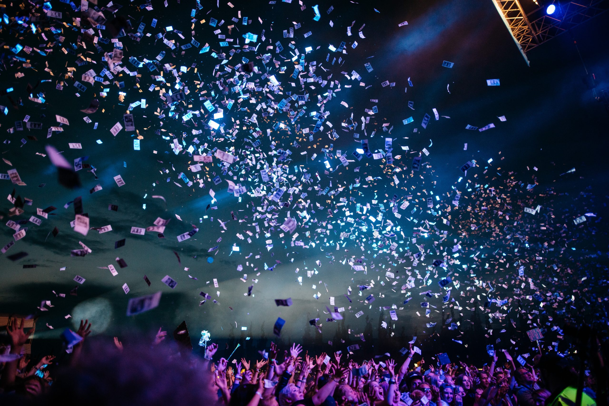 Confetti and glitters in the air of a party