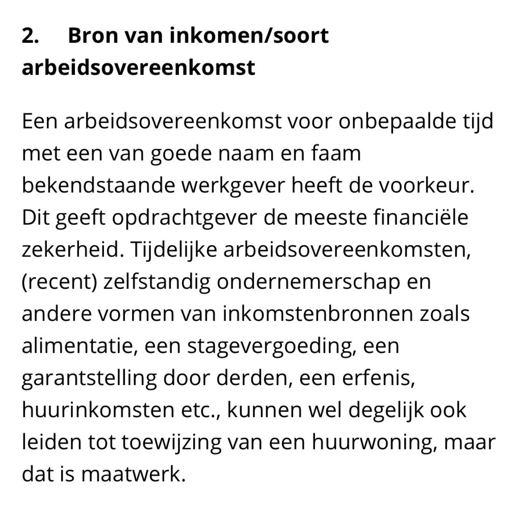 Afbeelding die geheel uit tekst bestaat met als titel 'bron van inkomsten' waarin beschreven staat dat inkomsten uit werk de voorkeur heeft boven alle andere inkomstenbronnen, waaronder een onderneming.