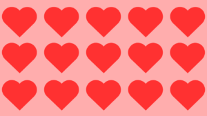 Meerdere roodgekleurde harten met een lichtroze achtergrond
