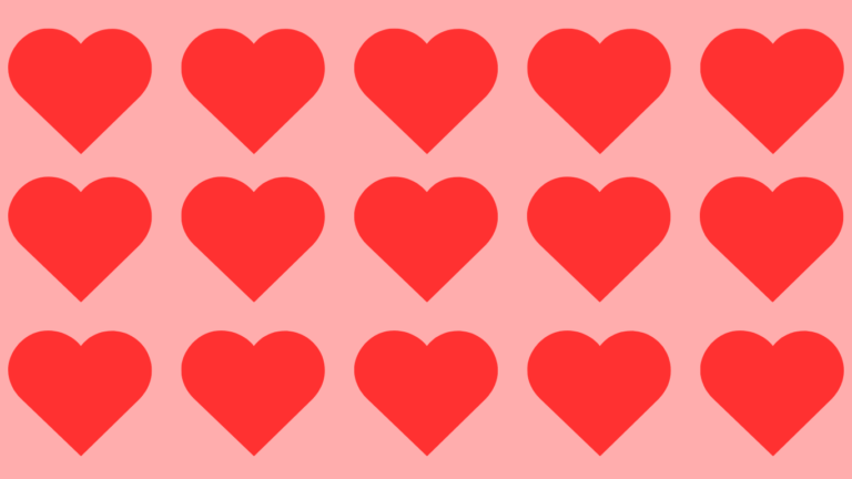 Meerdere roodgekleurde harten met een lichtroze achtergrond