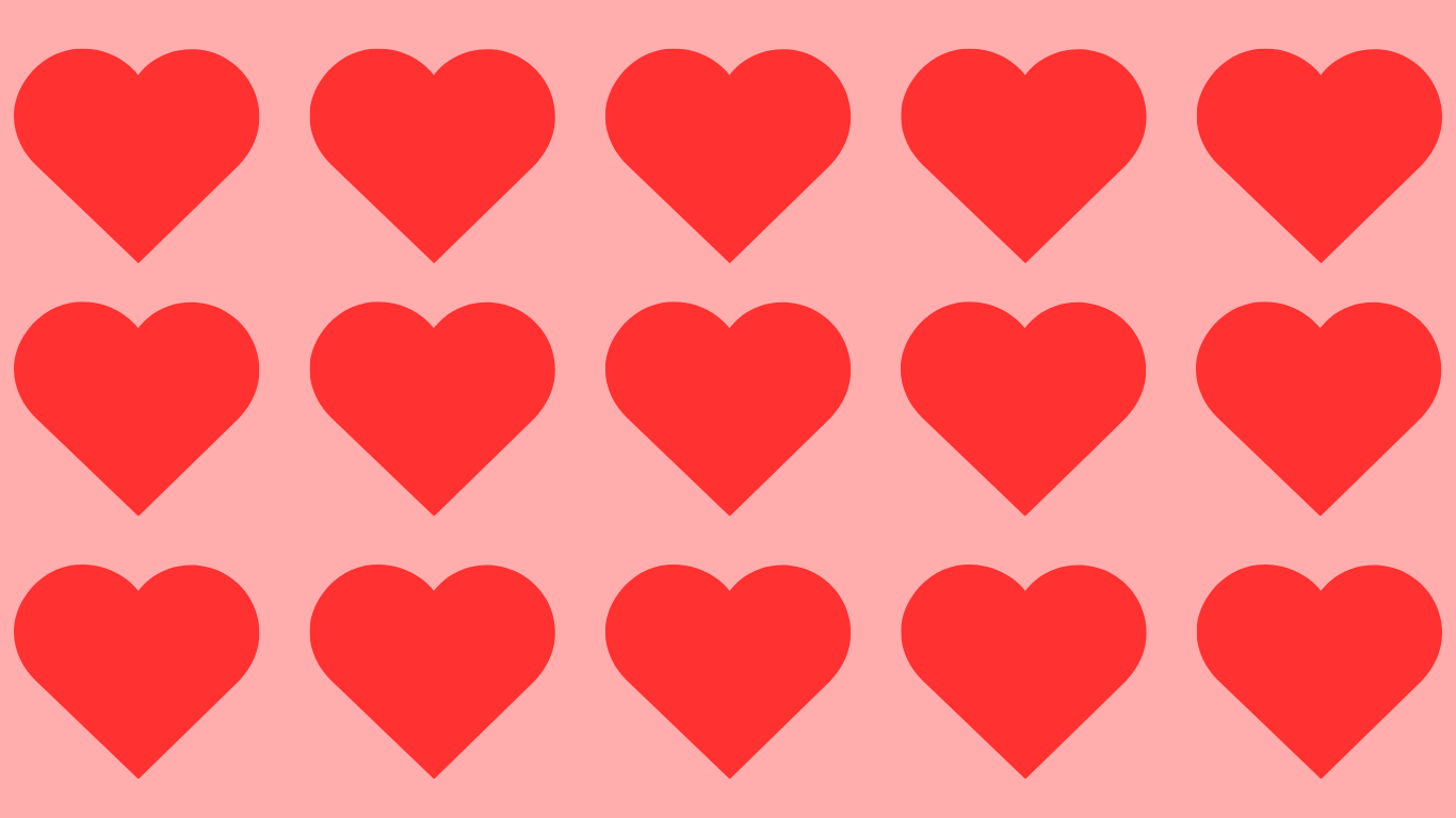 Meerdere roodgekleurde harten met een lichtroze achtergrond